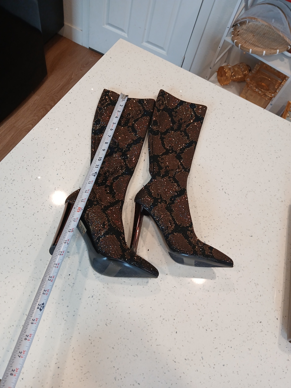 Aldo Black and Brown Studded Over-the-Knee Pointed Boots Sz 9 - Picture 11 of 12